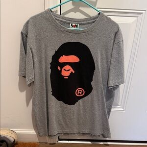 BAPE Gray Short Sleeve Tee with Black/Orange Big Ape Head